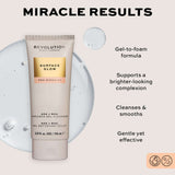 Revolution Pro Miracle Surface Glow AHA + BHA Radiance Gel Cleanser in a tube, showcasing gel-to-foam texture and brightening benefits.