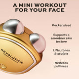 Revolution Pro Miracle The Teddy Toner Gold mini workout device for smoother skin, lifting, toning, and reducing puffiness.