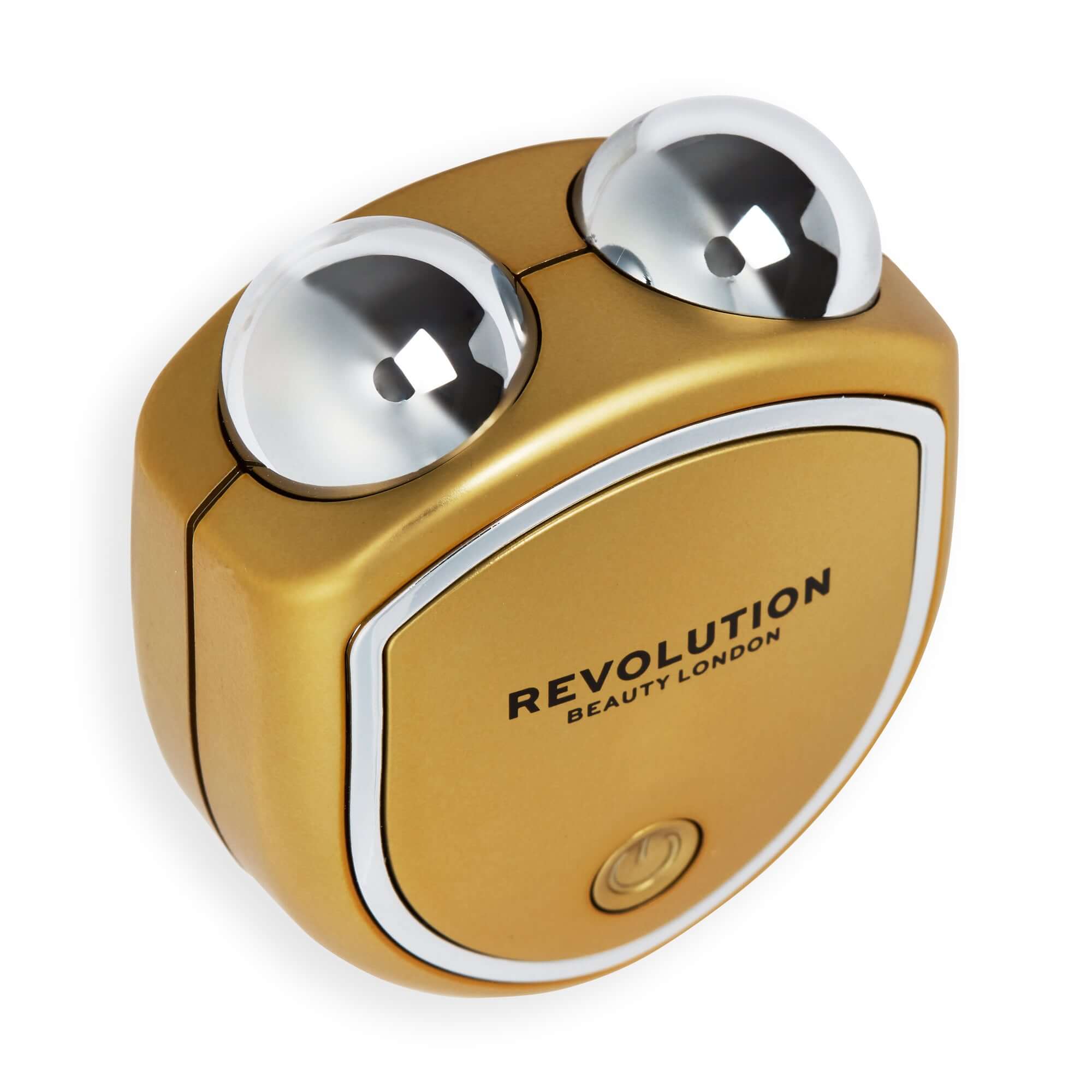 Revolution Pro Miracle The Teddy Toner Gold skincare device with silver rollerballs for facial lifting.