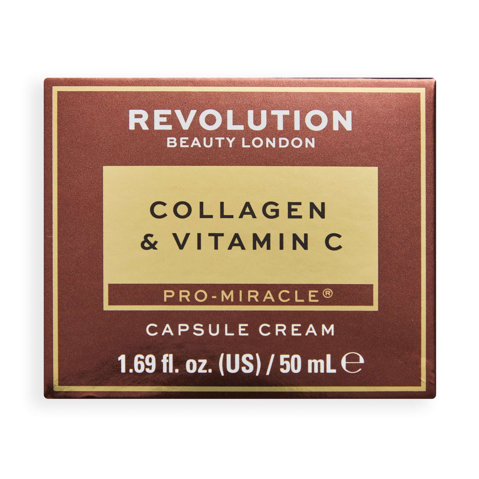 Revolution Pro Miracle Vitamin C + Collagen Capsule Cream, featuring a gel-cream formula for radiant skin.