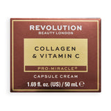 Revolution Pro Miracle Vitamin C + Collagen Capsule Cream, featuring a gel-cream formula for radiant skin.