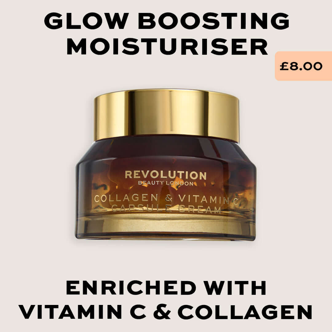 Revolution Pro Miracle Vitamin C + Collagen Capsule Cream in a stylish jar for glowing skin.