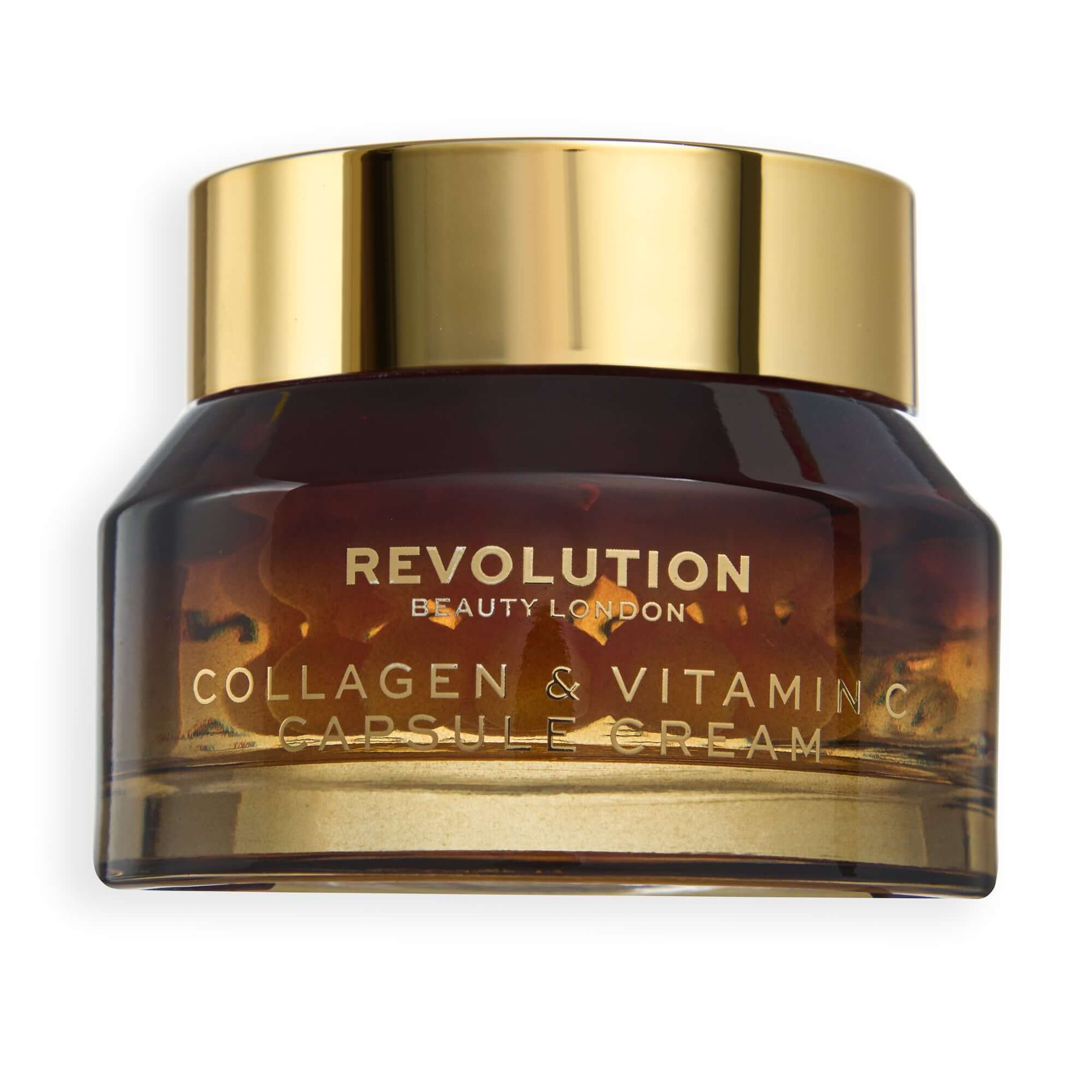Revolution Pro Miracle Vitamin C + Collagen Capsule Cream in a luxurious jar with gold accents