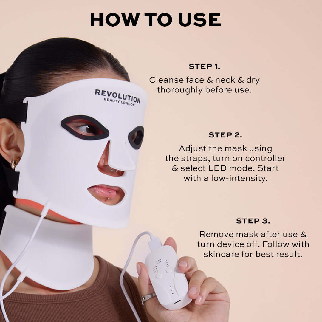 How to use Revolution Pro Miracle Silicone LED Face and Neck Mask White for optimal skincare results.