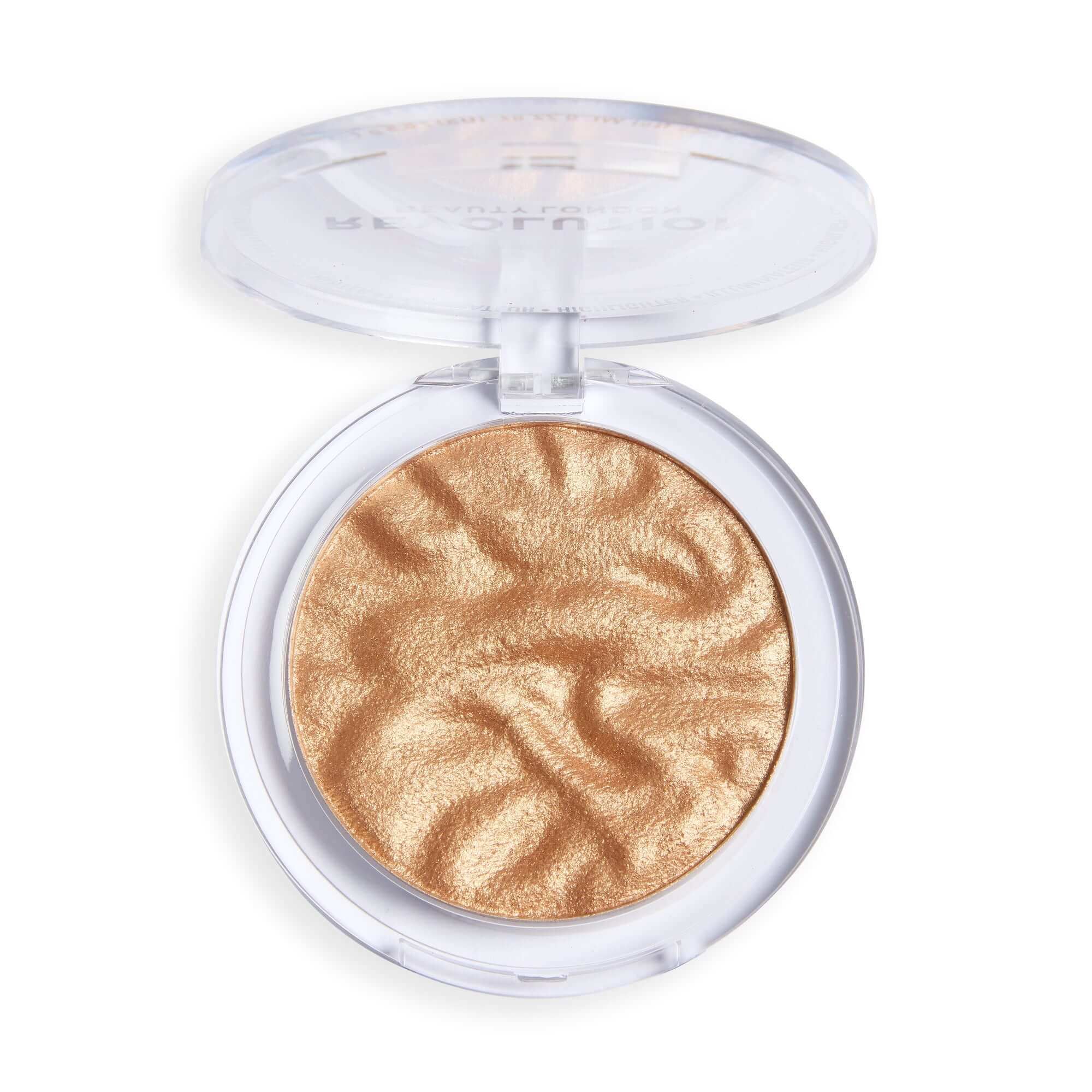 Revolution Reloaded Highlighter in golden shade, showcasing smooth texture and radiant finish.