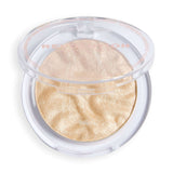 Revolution Reloaded Highlighter in a talc-free formula, showcasing a shimmering gold shade for a flawless glow.