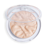 Revolution Reloaded Highlighter in a clear compact, featuring a smooth, talc-free formula for a radiant glow.