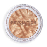 Revolution Reloaded Highlighter in Rule The Room shade, showcasing a shimmering golden texture for a glowing finish.