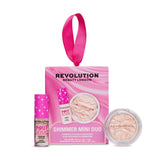 Revolution Shimmer Mini Lip Gloss & Highlight Duo featuring a plumping gloss and highlighter in a travel-ready package.