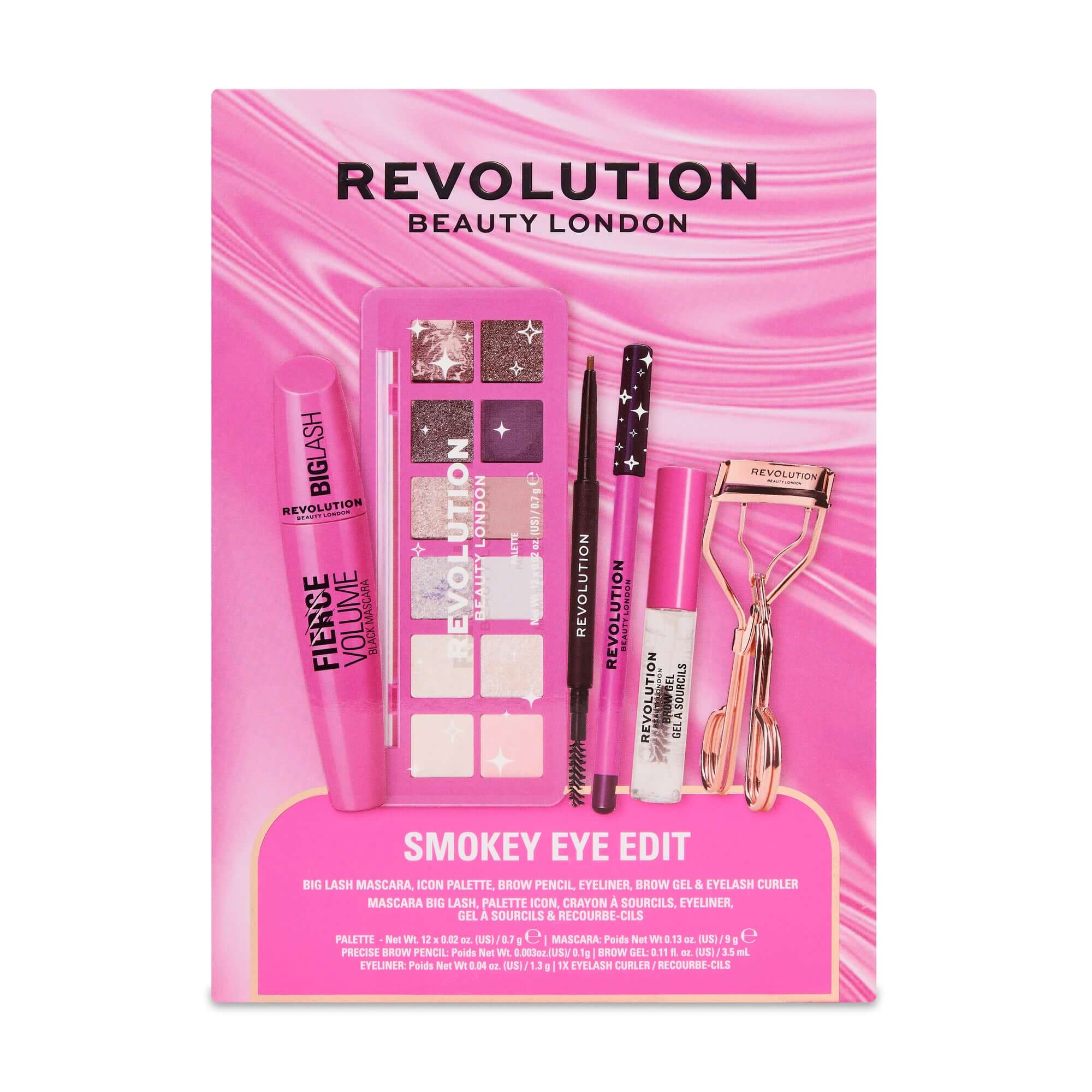 Revolution The Smokey Eye Edit Makeup Gift Set featuring eyeliner, mascara, and palette for a perfect eye look.