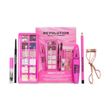Revolution The Smokey Eye Edit Makeup Gift Set featuring eyeshadow palette, mascara, eyeliner, and brow gel.