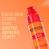 Revolution SOS Barrier Support Hypochlorous Acid Facial Mist in an artistic spray shot for soothing and refreshing skin.