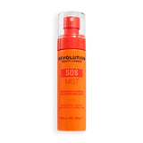 Revolution SOS Barrier Support Hypochlorous Acid Facial Mist in an orange spray bottle for soothing skin.