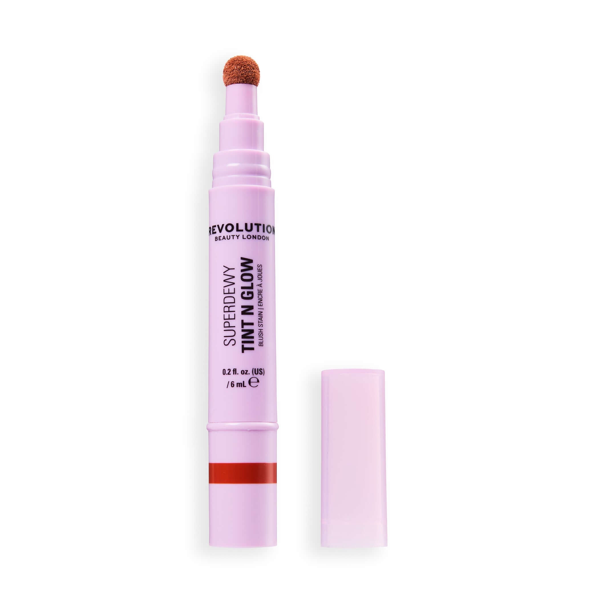 Revolution Superdewy Tint N Glow Blush Stain in a lightweight tube with sponge applicator for easy application.