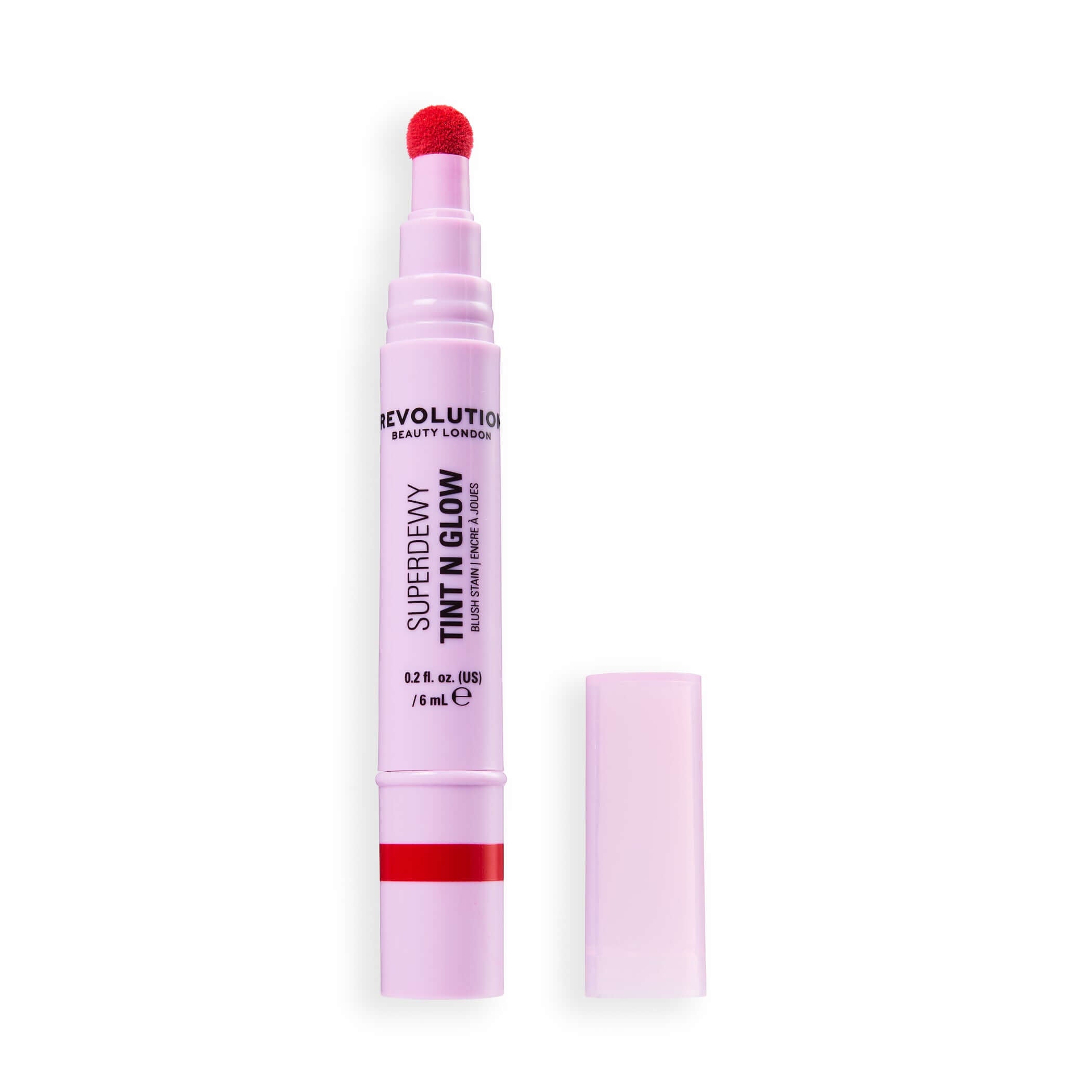 Revolution Superdewy Tint N Glow Blush Stain in a tube with sponge applicator for a radiant flush.