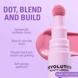 Revolution Superdewy Tint N Glow Blush Stain in Lilac Lullaby with sponge applicator for glowing cheeks.