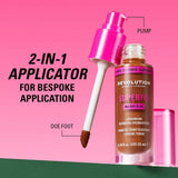 Revolution Superfix Blur Longwear Foundation with 2-in-1 applicator for bespoke application and doe foot tip.