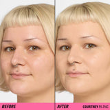Before and after image showcasing Revolution Superfix Blur Longwear Foundation's skin-perfecting matte finish.