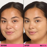 Before and after results using Revolution Superfix Blur Longwear Foundation for a flawless complexion.