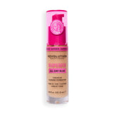Revolution Superfix Blur Longwear Foundation F7.2NW bottle with pink cap showcasing skin-perfecting formula.