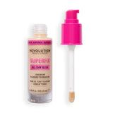 Revolution Superfix Blur Longwear Foundation in a pump bottle with applicator, featuring soft matte finish for longwear coverage.