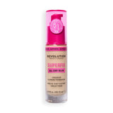 Revolution Superfix Blur Longwear Foundation in shade F1N, promoting a breathable, soft matte finish and longwear coverage.