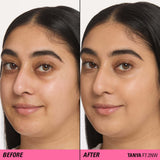 Before and after comparison using Revolution Superfix Blur Longwear Foundation for a flawless finish.