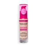 Revolution Superfix Blur Longwear Foundation F0.5C in a sleek bottle with a pink pump for flawless skin perfection.