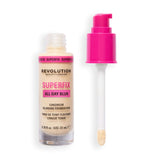 Revolution Superfix Blur Longwear Foundation in a bottle with a pump applicator, ideal for a soft matte finish.