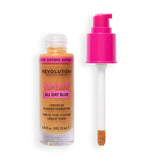 Revolution Superfix Blur Longwear Foundation in a bottle with a pump applicator for flawless coverage.