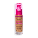 Revolution Superfix Blur Longwear Foundation F12.5C with soft matte finish and hyaluronic acid for hydration.