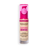 Revolution Superfix Blur Longwear Foundation F0.2N in packaging showcasing its breathable matte finish and blurring properties.