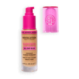 Revolution Superfix Blur Longwear Foundation bottle with pump and cap for a flawless complexion.