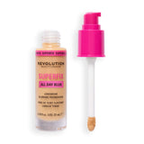 Revolution Superfix Blur Longwear Foundation bottle with pump, showcasing breathable, longwear blurring coverage.