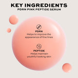 Key ingredients of PDRN Pink Peptide Serum including PDRN for fine lines and Peptide for youthful skin.