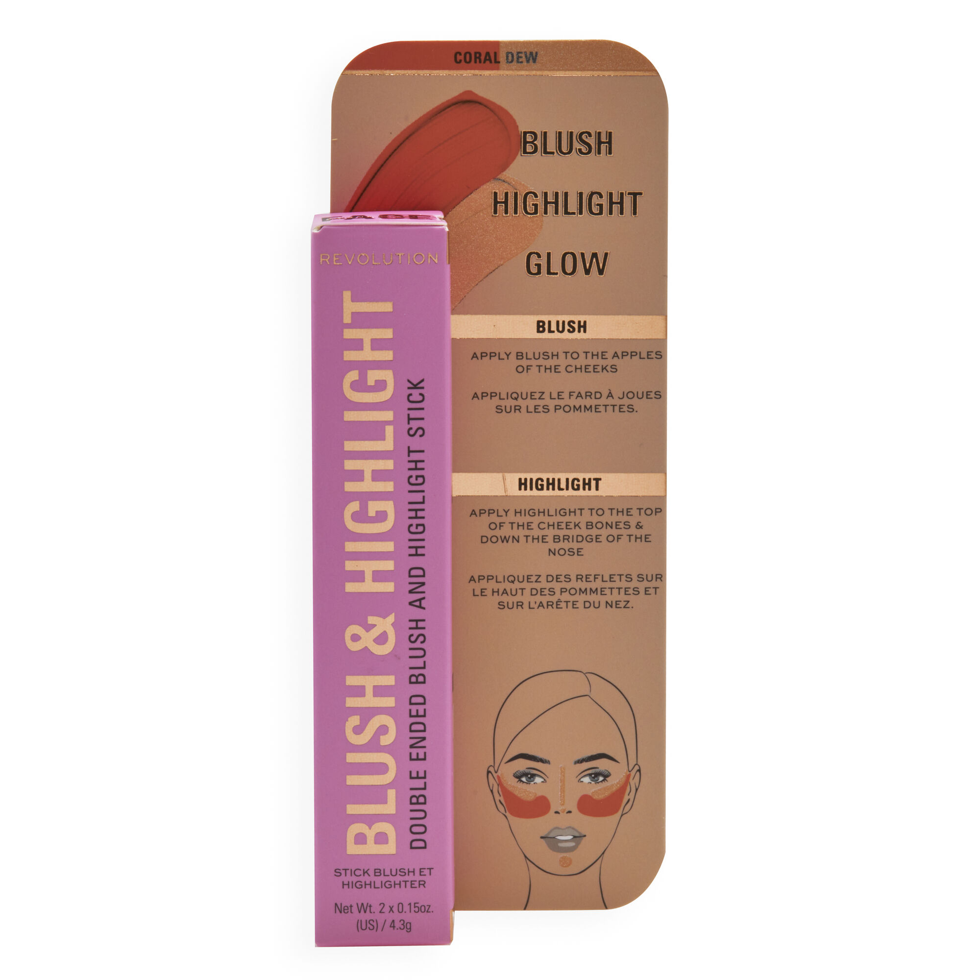 Makeup Revolution Blush & Highlight Stick Coral Dew