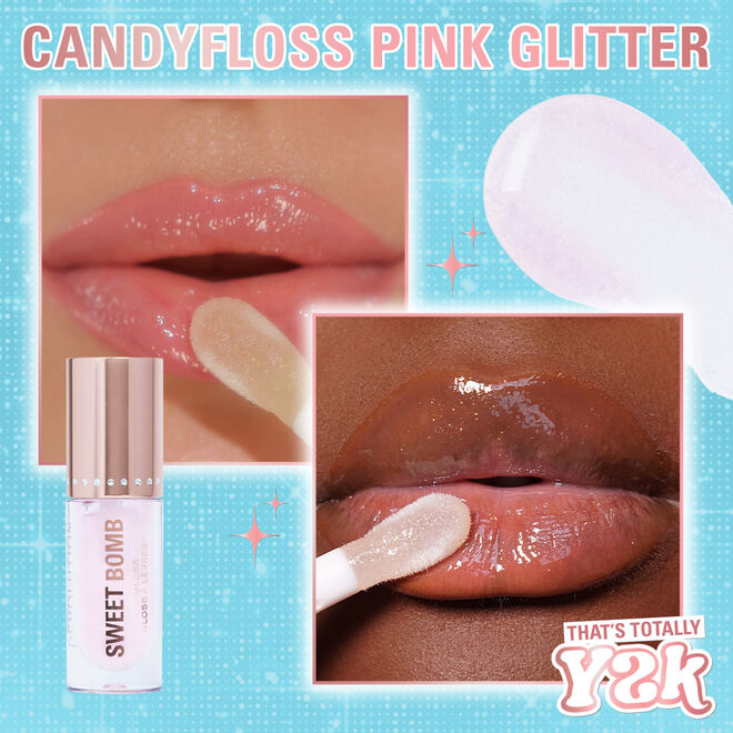 Makeup Revolution Y2k Sweet Bomb Lip Gloss Candyfloss Pink Glitter