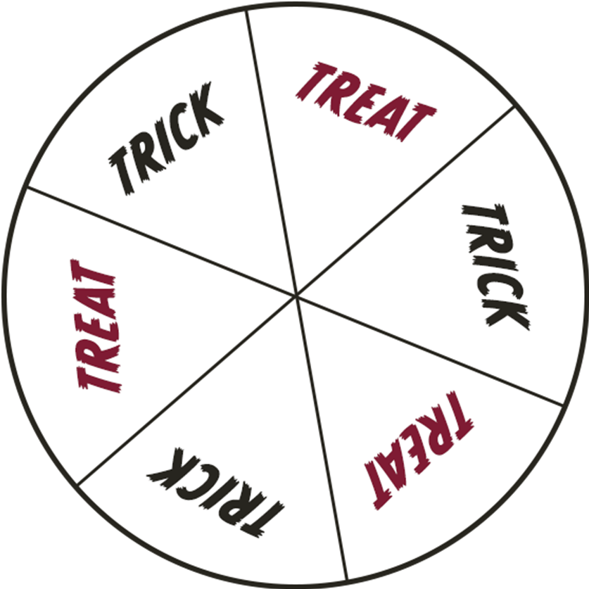 A wheel that says trick or treat